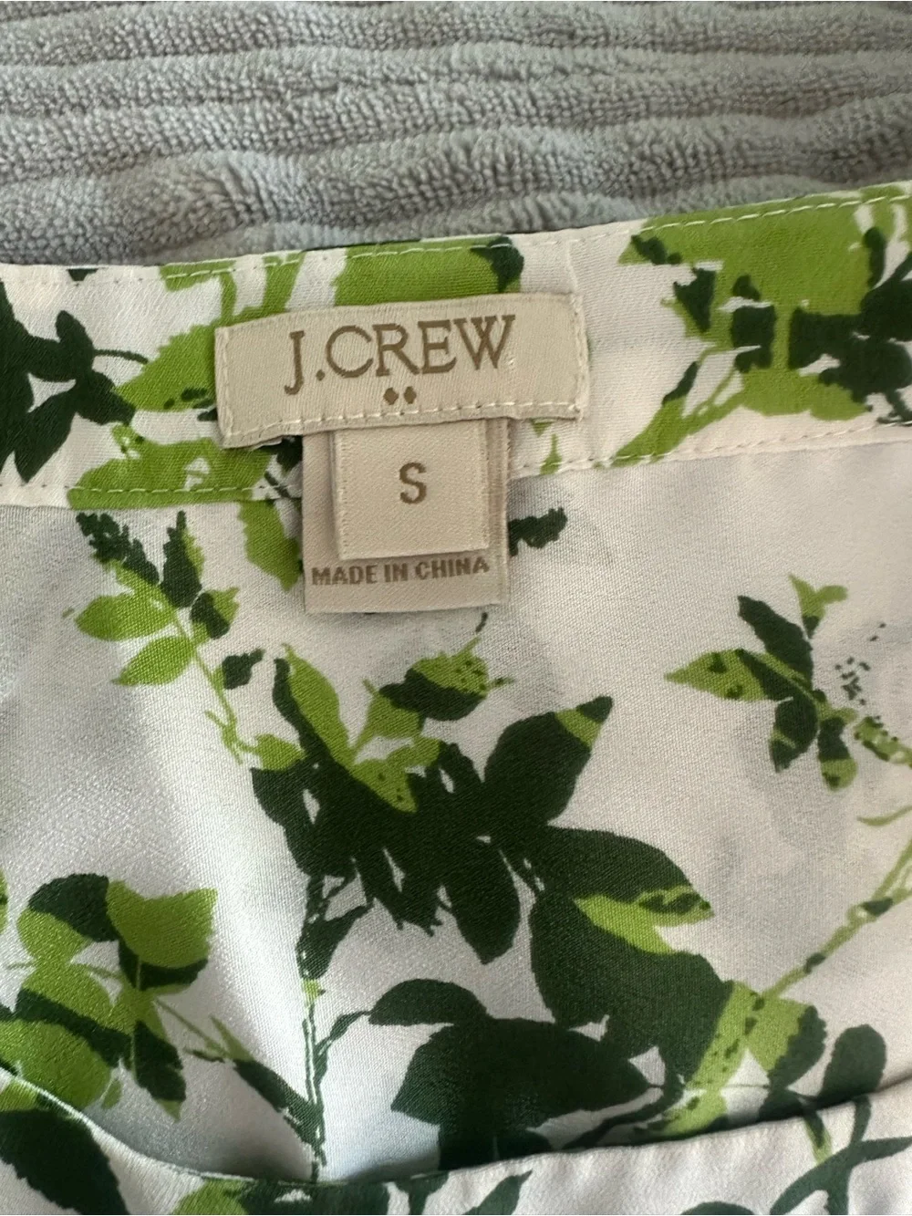 J. Crew White Sleeveless Top with Green Botanical Print